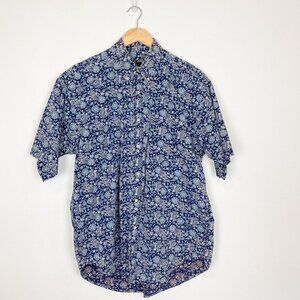 Evergreen Shirtmakers Sportsmen's Full Fit Short Sleeve Blue Floral Button Down